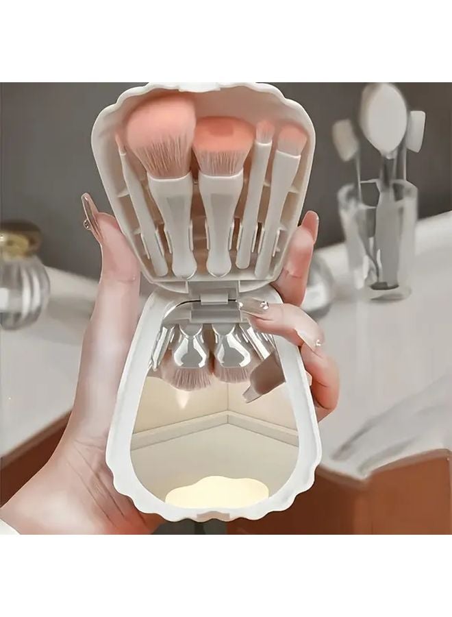 White Professional Makeup Brush Set With Mirror Storage Box 5pcs Nylon Brushes - Image 2